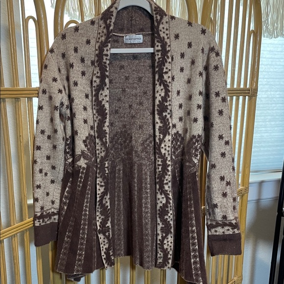 Oxford Sweaters - Oxford Cream and Brown Patterned Women's Cardigan